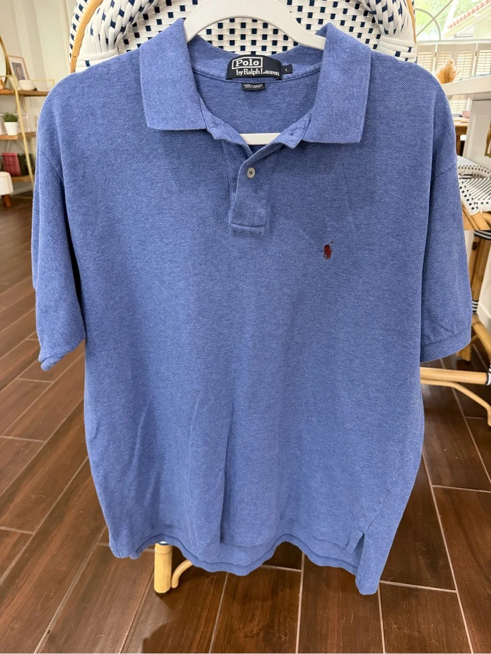 Ralph Lauren Men’s Heathered Blue Polo with burgundy Pony